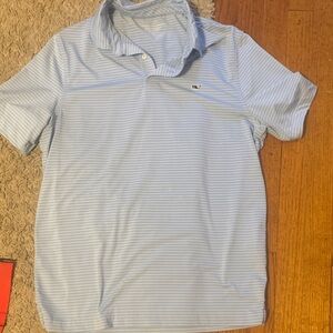 Vineyard Vines Sky Blue Striped Polo Shirt Medium Performance